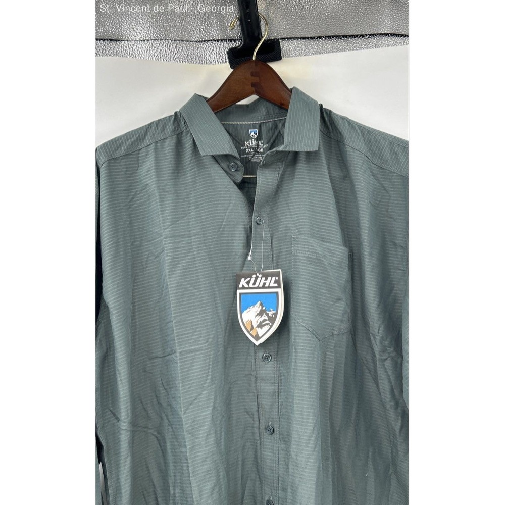 Men's Long Sleeve Button-Down Shirt - Slate Green - Picture 2 of 10